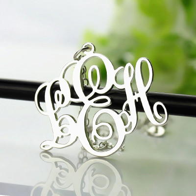 Vine Font Initial Monogram Necklace Silver - Custom Jewellery By All Uniqueness