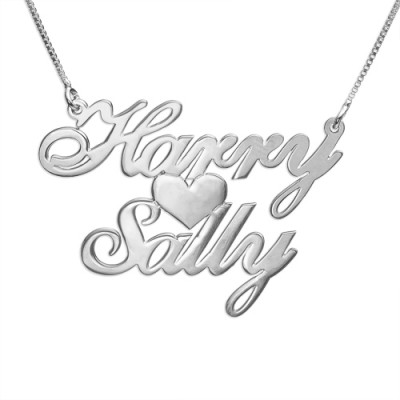 Silver Two Names Heart Love Necklace - Custom Jewellery By All Uniqueness