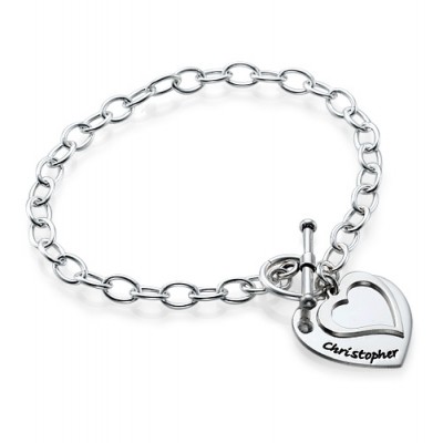 Silver Double Heart Charm Bracelet/Anklet - Custom Jewellery By All Uniqueness