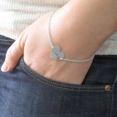 Silver Engraved Heart Couples Bracelet/Anklet - Custom Jewellery By All Uniqueness
