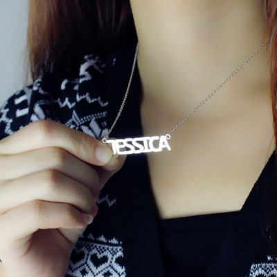 Block Letter Name Necklace Silver - "jessica" - Custom Jewellery By All Uniqueness