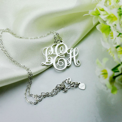 Vine Font Initial Monogram Necklace Silver - Custom Jewellery By All Uniqueness