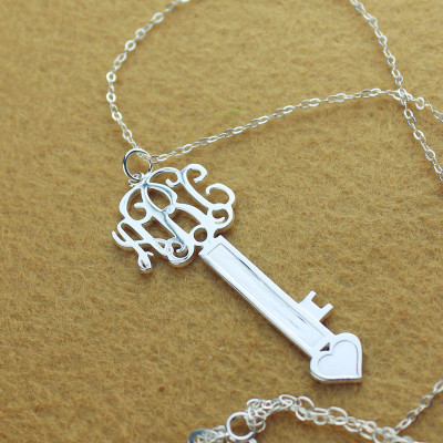Key Necklace Silver with Monogram - Custom Jewellery By All Uniqueness