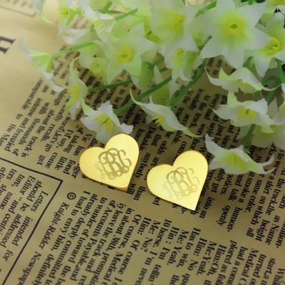 Heart Monogram Earrings Studs Cusotm Gold - Custom Jewellery By All Uniqueness