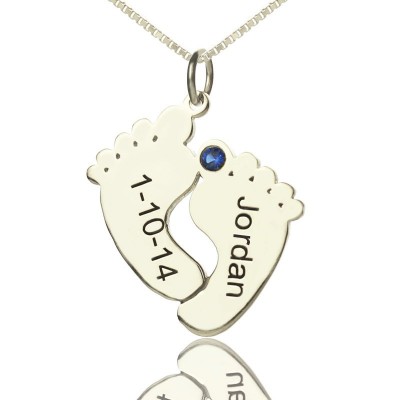 Memory Feet Necklace with Date Name Silver - Custom Jewellery By All Uniqueness