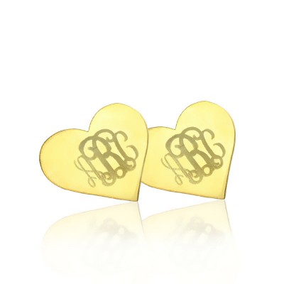 Heart Monogram Earrings Studs Cusotm Gold - Custom Jewellery By All Uniqueness
