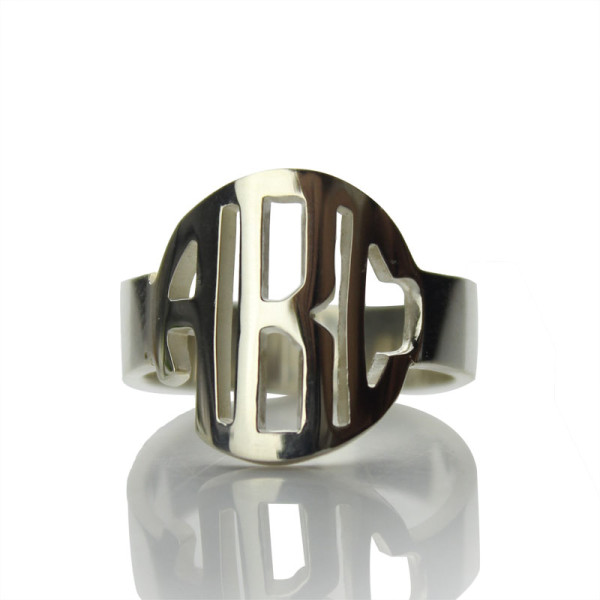 Circle Block Monogram 3 Initials Ring Solid White Gold Ring - Custom Jewellery By All Uniqueness