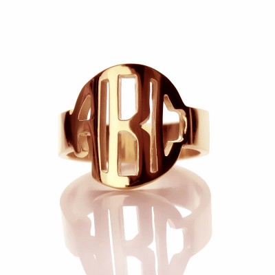 Circle Block Monogram 3 Initials Ring Solid Rose Gold Ring - Custom Jewellery By All Uniqueness