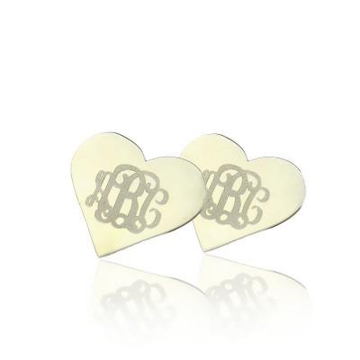 Heart Monogram Earrings Studs Cusotm White Gold Plated - Custom Jewellery By All Uniqueness