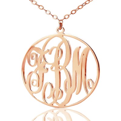 Rose Gold Plated Vine Font Circle Initial Monogram Necklace - Custom Jewellery By All Uniqueness