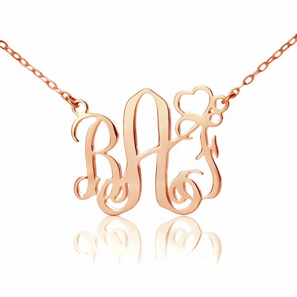 Initial Monogram Necklace Solid Rose Gold With Heart - Custom Jewellery By All Uniqueness