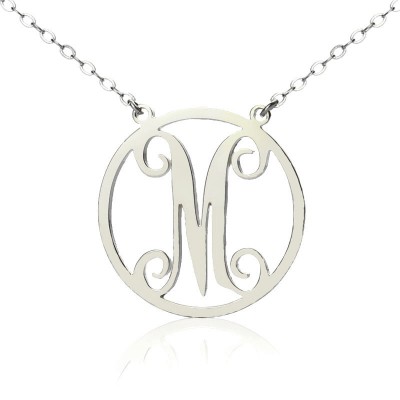 Solid White Gold Single Initial Circle Monogram Necklace - Custom Jewellery By All Uniqueness