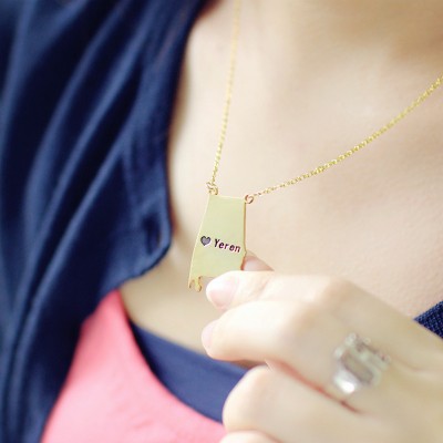 State USA Map Necklace With Heart Name Gold Plated Silver - Custom Jewellery By All Uniqueness