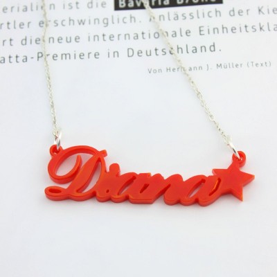 Acrylic Carrie Name Necklace with A Star - Custom Jewellery By All Uniqueness