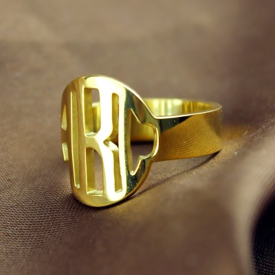 Circle Block Monogram 3 Initials Ring Gold Ring - Custom Jewellery By All Uniqueness