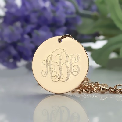Solid Rose Gold Vine Font Disc Engraved Monogram Necklace - Custom Jewellery By All Uniqueness