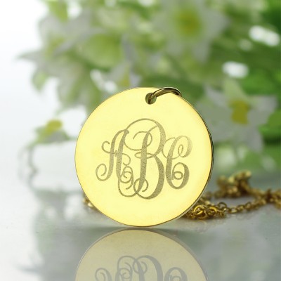 Gold Plated Vine Font Disc Engraved Monogram Necklace - Custom Jewellery By All Uniqueness