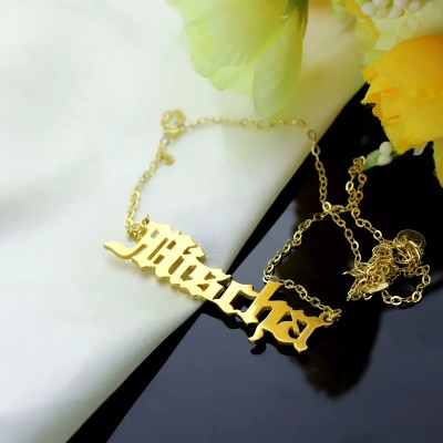 Mischa Barton Old English Font Name Necklace Gold Plated - Custom Jewellery By All Uniqueness
