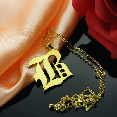 Gold Plated Old English Style Single Initial Name Necklace - Custom Jewellery By All Uniqueness