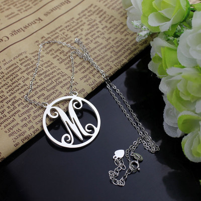 Solid White Gold Single Initial Circle Monogram Necklace - Custom Jewellery By All Uniqueness