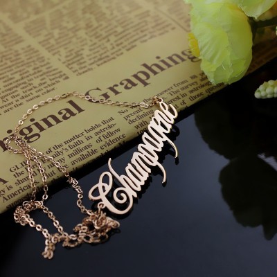 Solid Rose Gold Champagne Font Name Necklace - Custom Jewellery By All Uniqueness