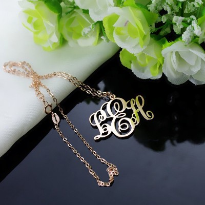 Vine Font Initial Monogram Necklace Rose Gold Plated - Custom Jewellery By All Uniqueness