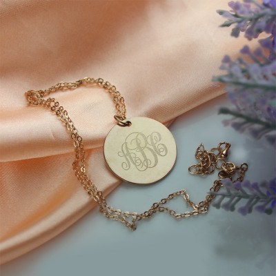 Solid Rose Gold Vine Font Disc Engraved Monogram Necklace - Custom Jewellery By All Uniqueness