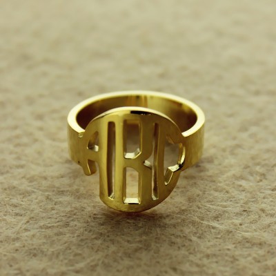 Circle Block Monogram 3 Initials Ring Gold Ring - Custom Jewellery By All Uniqueness