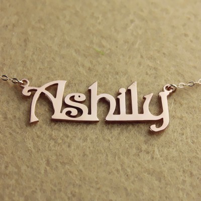 Solid Rose Gold Harrington Font Name Necklace - Custom Jewellery By All Uniqueness