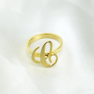 Carrie Initial Letter Ring Gold Plated - Custom Jewellery By All Uniqueness