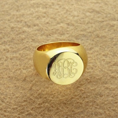 Engraved Circle Monogram Signet Ring Gold Plated - Custom Jewellery By All Uniqueness