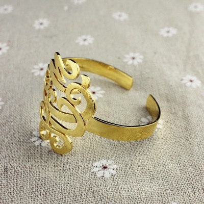 Monogram Cuff Bracelet Hand Write Gold Plated - Custom Jewellery By All Uniqueness