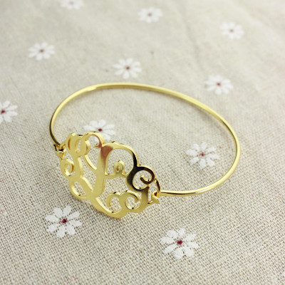 Gold Plated Monogram Initial Bracelet 1.25 Inch - Custom Jewellery By All Uniqueness