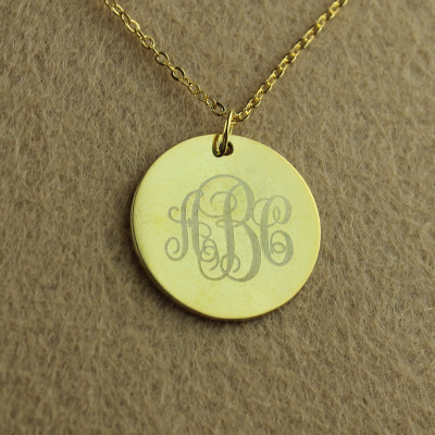 Gold Plated Vine Font Disc Engraved Monogram Necklace - Custom Jewellery By All Uniqueness
