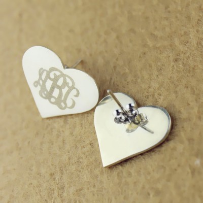 Heart Monogram Earrings Studs Cusotm White Gold Plated - Custom Jewellery By All Uniqueness