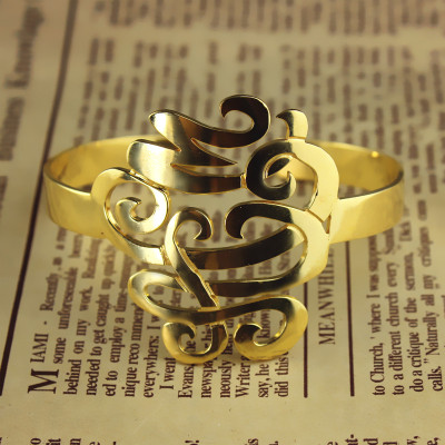 Monogram Cuff Bracelet Hand Write Gold Plated - Custom Jewellery By All Uniqueness