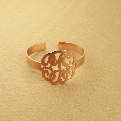 Hand Drawing Monogram Initial Bracelet 1.6 Inch Rose Gold Plated - Custom Jewellery By All Uniqueness
