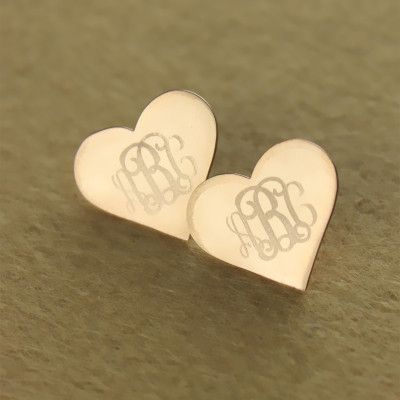 Heart Monogram Earrings Studs Cusotm Solid Rose Gold - Custom Jewellery By All Uniqueness