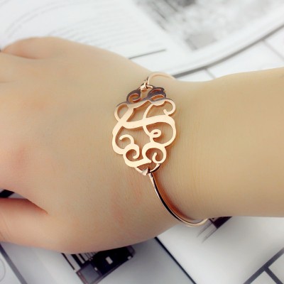 Rose Gold Monogram Initial Bangle Bracelet 1.25 Inch - Custom Jewellery By All Uniqueness
