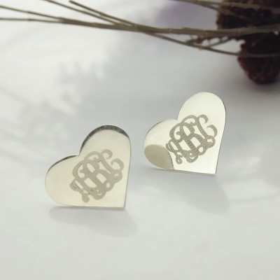 Heart Monogram Stud Earrings Silver - Custom Jewellery By All Uniqueness