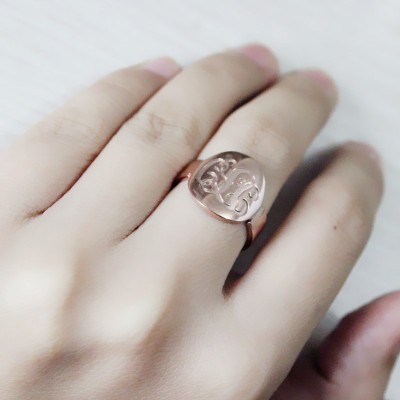 Solid Rose Gold Engraved Monogram Itnitial Ring - Custom Jewellery By All Uniqueness