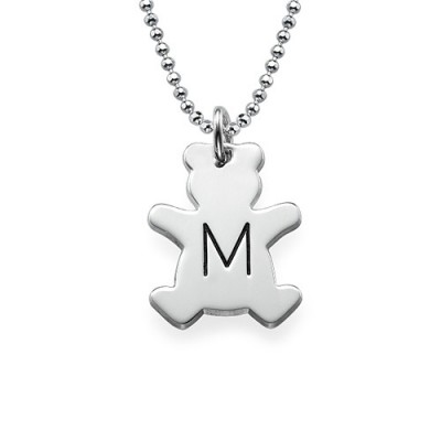 Teddy Bear Necklace with Initial in Silver - Custom Jewellery By All Uniqueness