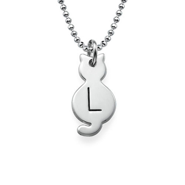 Tiny Cat Necklace with Initial in Silver - Custom Jewellery By All Uniqueness