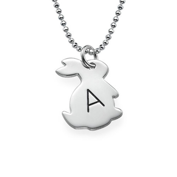 Tiny Rabbit Necklace with Initial in Silver - Custom Jewellery By All Uniqueness