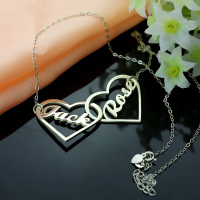 Double Heart Love Necklace With Names Silver - Custom Jewellery By All Uniqueness