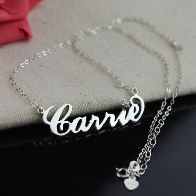Silver Carrie Name Necklace With Birthstone - Custom Jewellery By All Uniqueness