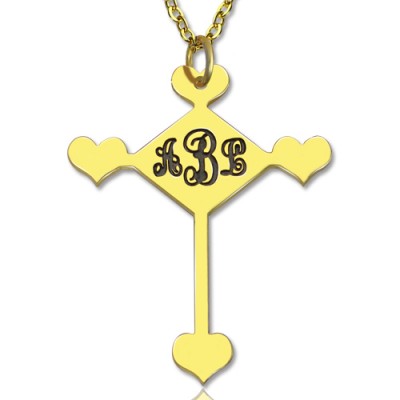 Engraved Cross Monogram Necklace Gold Plated - Custom Jewellery By All Uniqueness