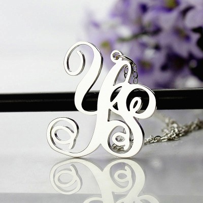 Solid White Gold Vine Font 2 Initial Monogram Necklace - Custom Jewellery By All Uniqueness