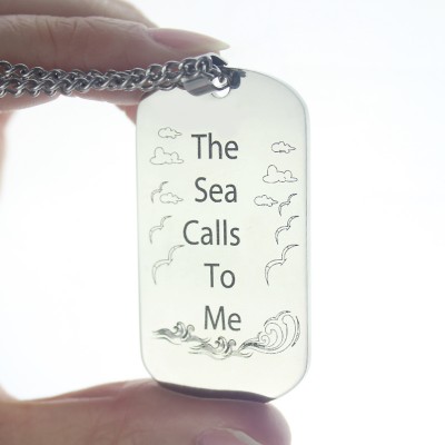 Man s Dog Tag Ocean Theme Name Necklace - Custom Jewellery By All Uniqueness