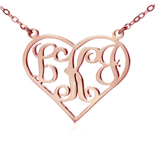 Rose Gold Plated Initial Monogram Heart Necklace - Custom Jewellery By All Uniqueness